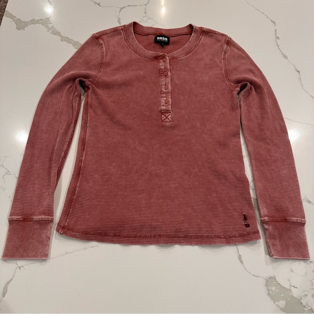 Bass Outdoor Washed Waffle Henley Top Women S Thermal Red Performance Grunge